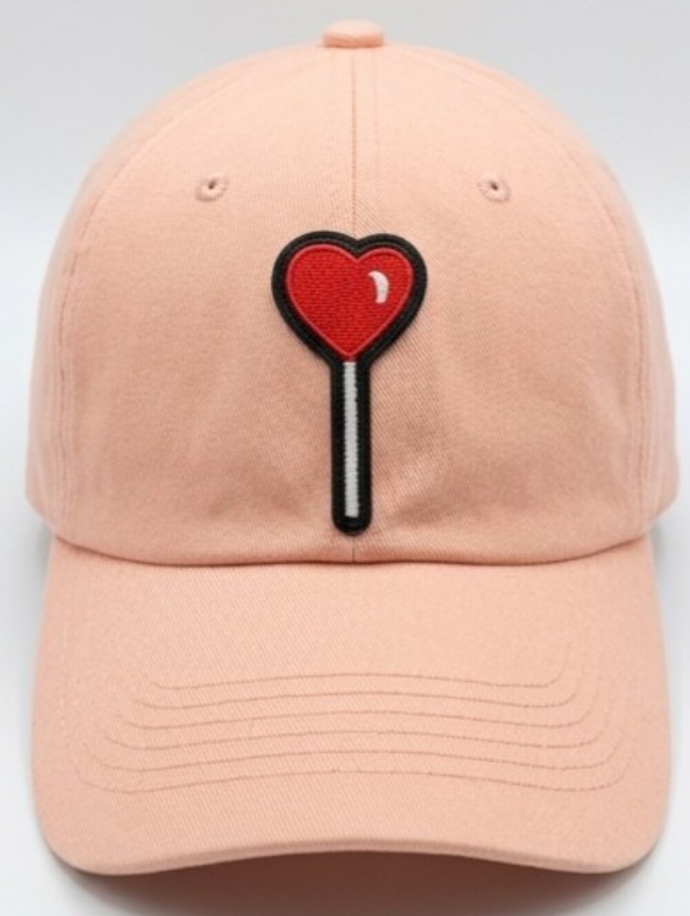 🔹️NWT Peachy Pink w/Red Heart Lollipop Patch Baseball Hat